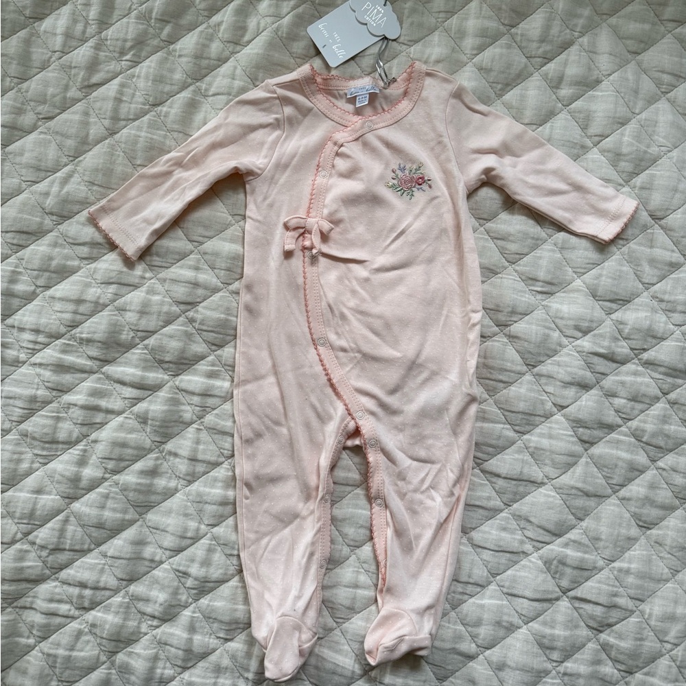 Tres Beau Pink Floral Baby One Piece Footie, 6-9mo, NWT